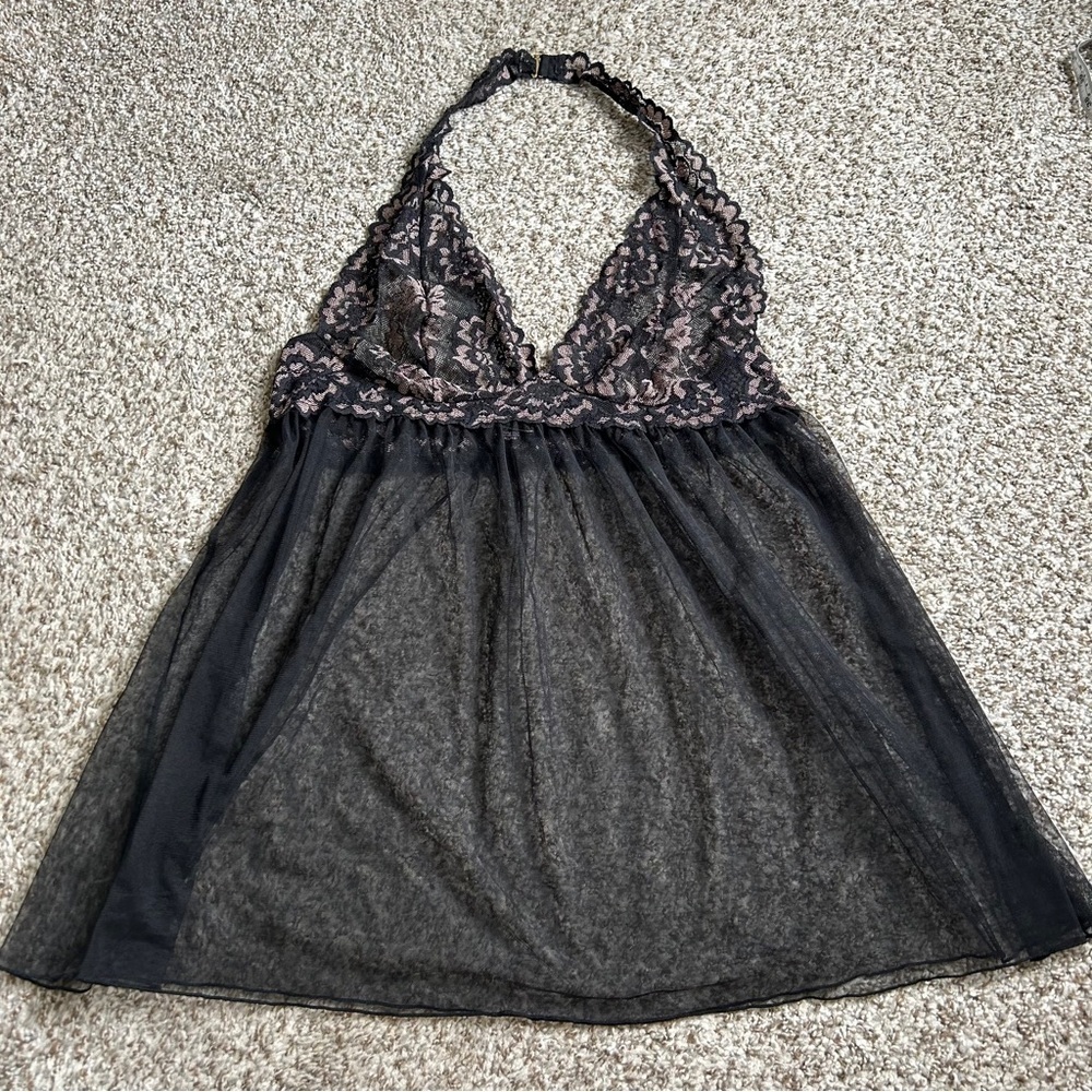 Victoria’s Secret Black Lace Sheer Lingerie Top Baby Doll XL